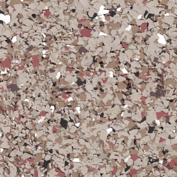 The image shows a chaotic pattern of various small, irregularly shaped pieces in shades of white, beige, brown, black, and hints of red.